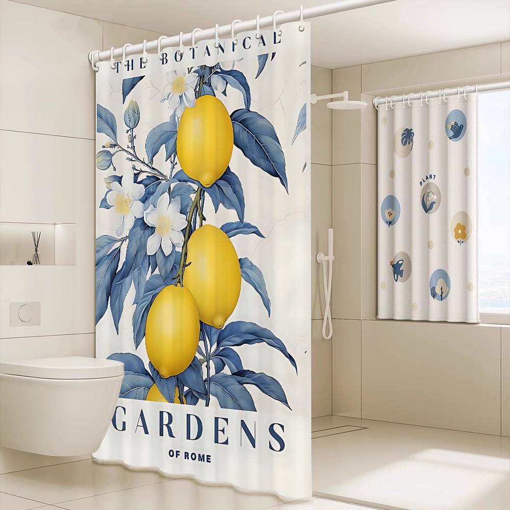 Mediterranean Lemon Cartoon Shower Curtain - Water-Repellent And Leak-Resistant, Mold And Mildew Resistant For
