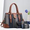 Fashion Color Blocked Woven Texture Women Casual Handbag Wallet Card Bag Set For Daily Use And Street Style