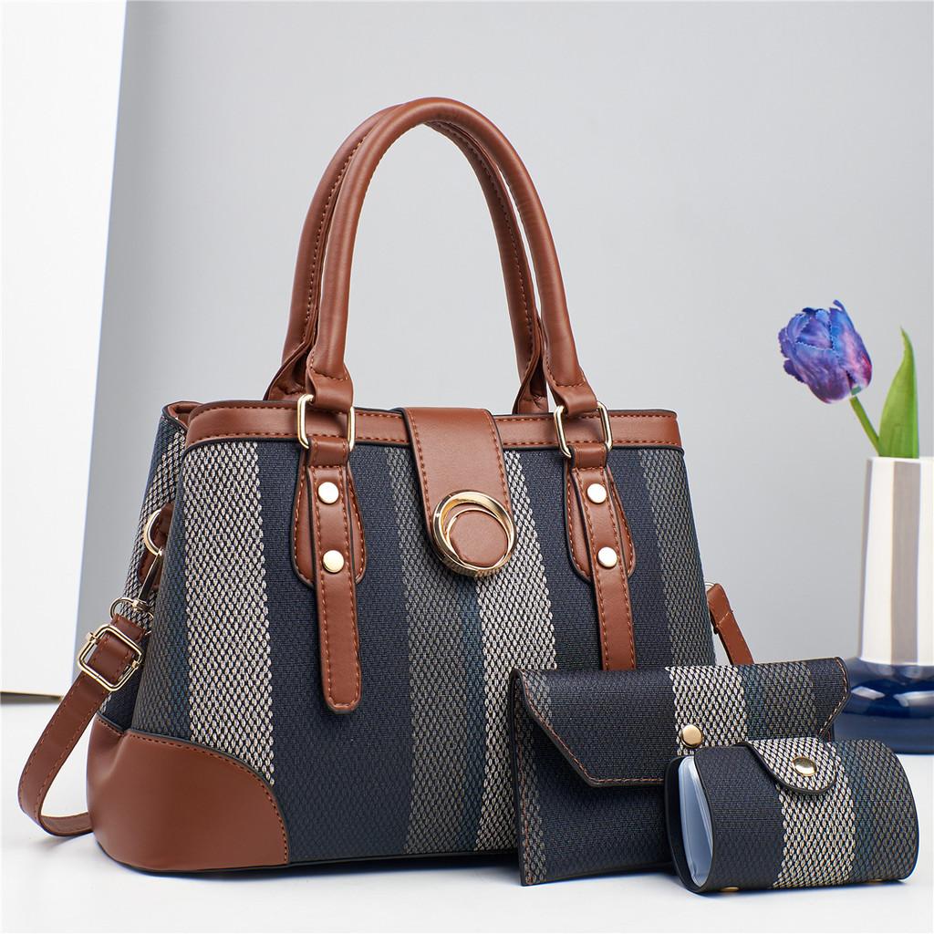 Fashion Color Blocked Woven Texture Women Casual Handbag Wallet Card Bag Set For Daily Use And Street Style