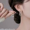 Elegant Zircon-Studded Geometric Square Earrings: Versatile Two-Way Wear