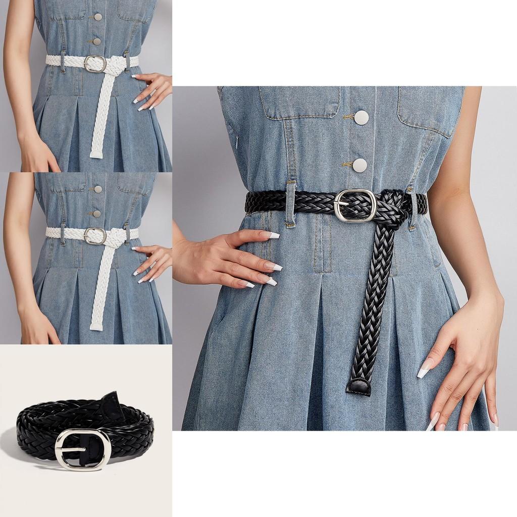 Womens Fashion Belt With Woven Pu Material For Casual Dress And Retro Style