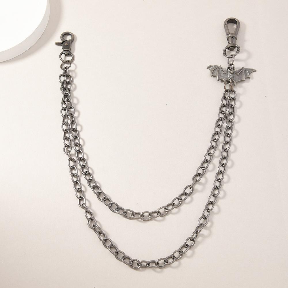 Double-Layer Hip Hop Bat Pendant Keychain Pants Chain for Men