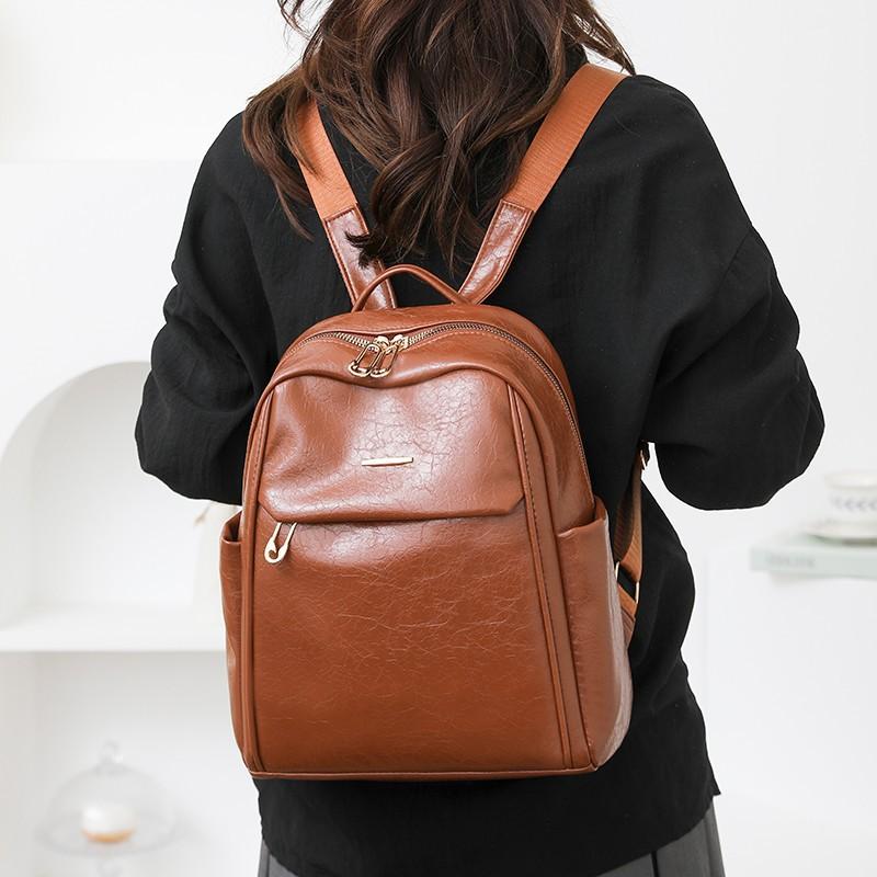 New retro backpack large capacity solid color simple travel backpack casual versatile commuter middle-aged women's bag