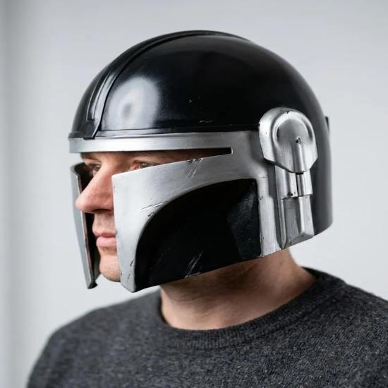 Handmade Steel Mandalorian Style Helmet – Wearable Metal Cosplay Armor, Gothic Black Warrior Helmet, Collector Gift