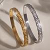 New Titanium Steel Couple Bamboo Wide Version Buckle Opening High-end Plaid Niche Bracelet Bracelet