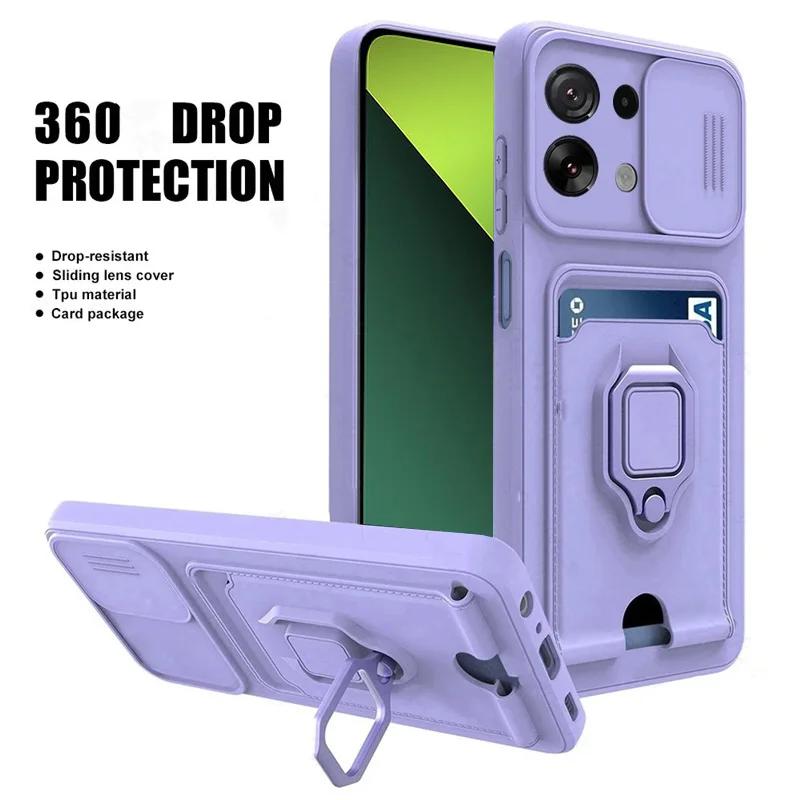 Card Slot Slide Camera Wallet Case For Xiaomi Redmi Note 13 11 Pro Plus 10 9 12 Pro Cases For Redmi 13C 12C 10A 10C 9C 9A Cover