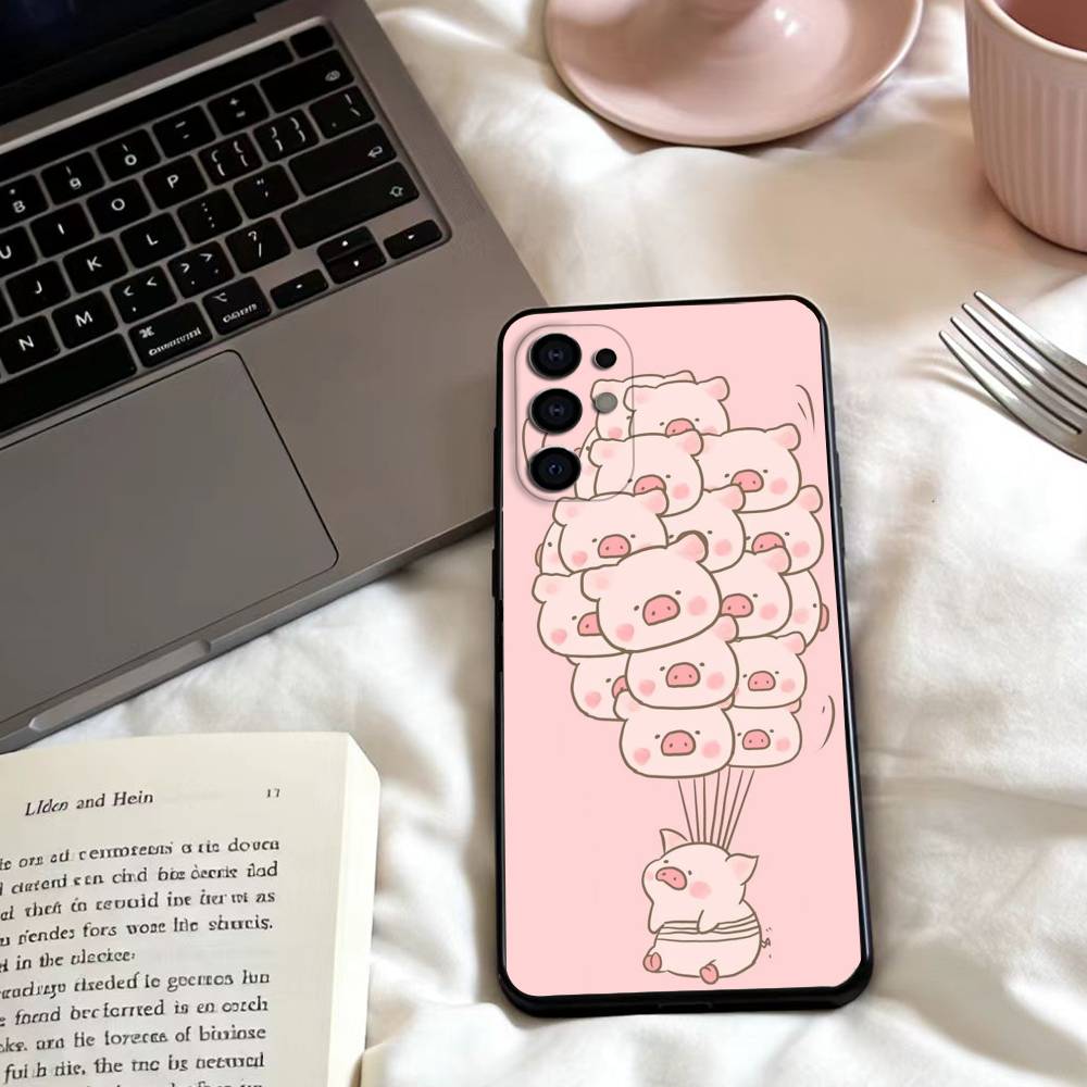 LuLu the piggy Phone Case For Samsung S25,24,23,22,30,21,10,9,Ultra,Plus,Lite,FE,4,5 G Soft Black Case