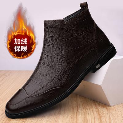 Winter Men's Classic Mid Top Cotton Shoes Mens Fashion Leather Ankle Boots Men British Style Short Boots High-top Casual Shoes