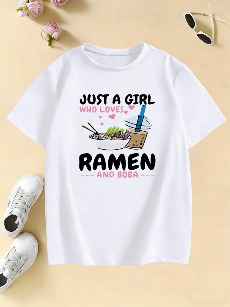 Just A Girl Who Love Ramen Cute Design Boys and Girls Summer Casual Short Sleeved Top
