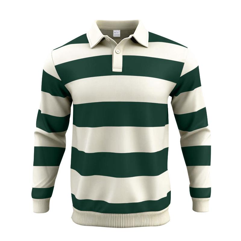 

Men s Long Sleeve Striped Polo Shirt Contrast Color Casual Collar Pullover Top XXXL зелений