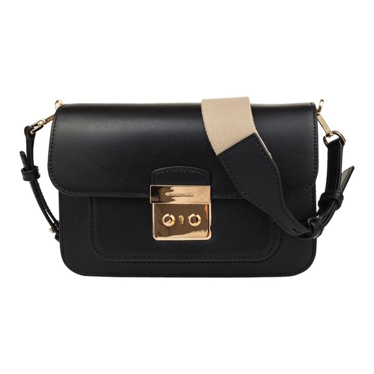 

Michael Kors MK Sloan Vintage Flap Commuter Solid Color Gold Buckle Leather Camera Bag Crossbody Shoulder Bag Women Bags Black 30T7GS9L3L-BLACK Basic Set (Bag+Dust Bag)