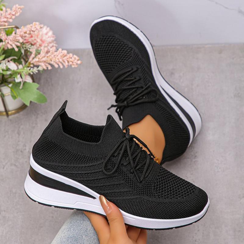 Fashion Women's Breathable Knitting Wedge Sneakers Thick Sole Slip On Casual Sneakers Woman Comfortable Soft Sole Casual Sports Shoes 43