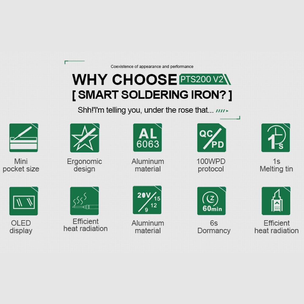 

PTS200 Max 100W 0.96inch OLED Display Intelligent Soldering Iron ESP32 Open Source Soldering Pen Type C Interface K Soldering Bit разноцветный