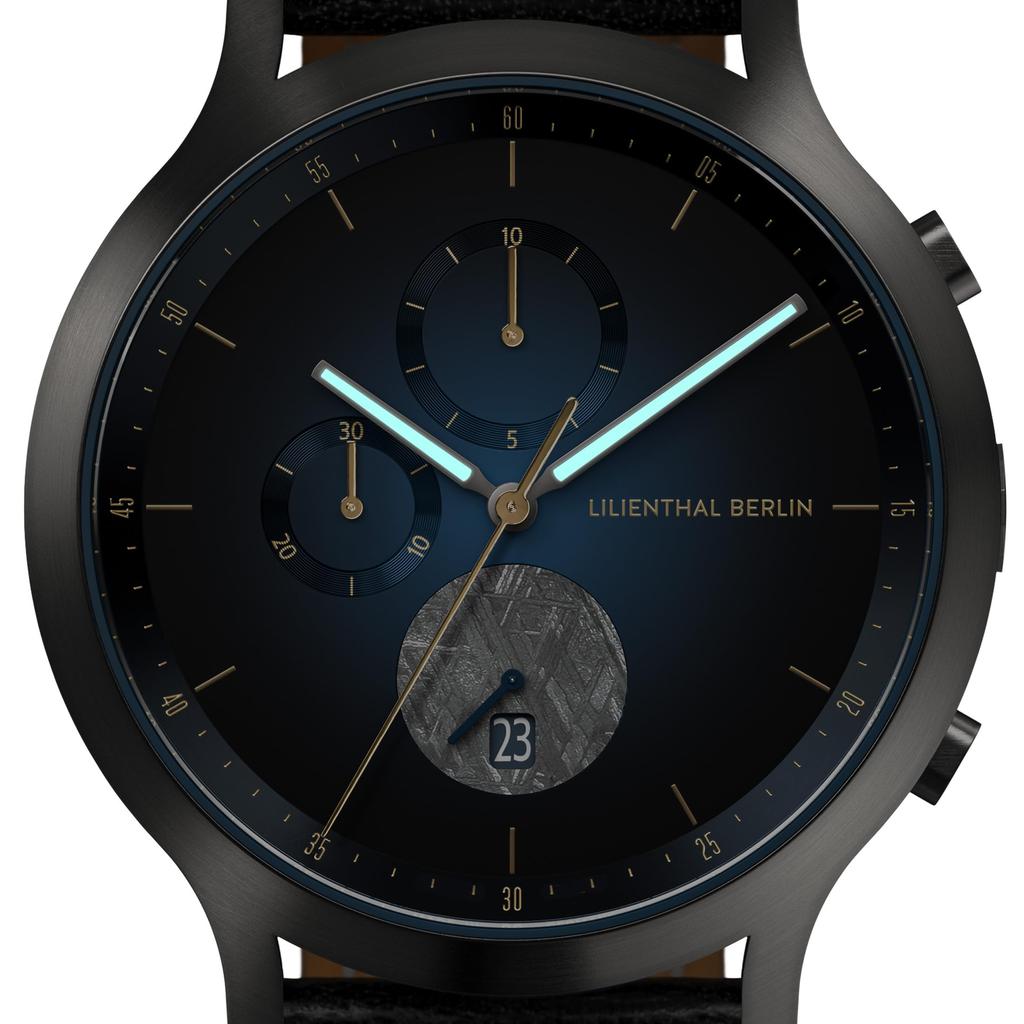 Lilianthal Berlin Chronograph Watch with Date Display and Made in Black Men's Meteorite, Germany, C01-025-B004FB,