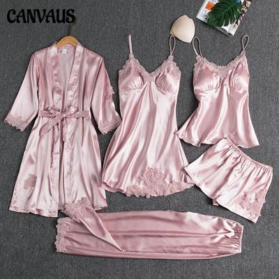 Piżamy damskie Wygodne Sexy Pięcioczęściowy Zestaw Home Dress Bielizna Jedwabna Cienka Sekcja Z Napierśnikiem Sling Koszula Nocna Damska Koszula Nocna