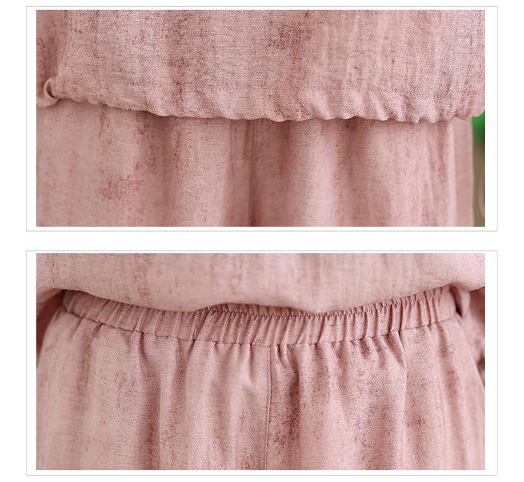 2026 Summer Retro Ethnic Cotton Linen Short Sleeve Top + Wide Leg Pants Set