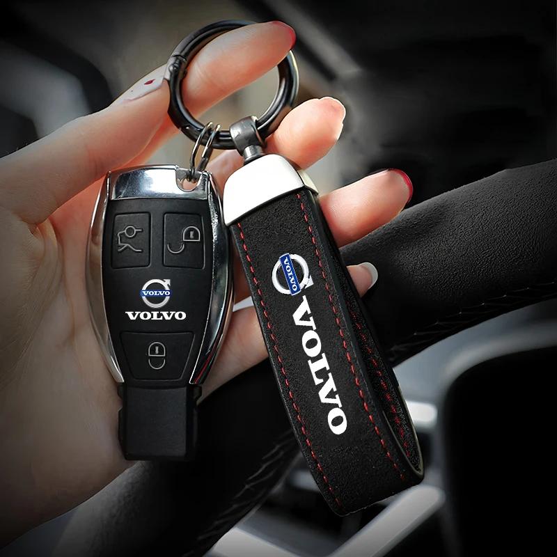 Xvrsc3 Volvo Auto Wildleder Leder Schlüsselanhänger R DESIGN Metall Schlüsselanhänger Halter Aufkleber Passt für Alle Volvo XC60 XC90 Modelle Autdels Auto Zubehör