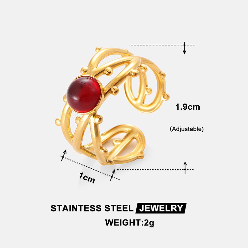 High-End Fashion Turquoise Leaf Inlaid Open Ring - Luxe Titanium Stainless Steel for Women