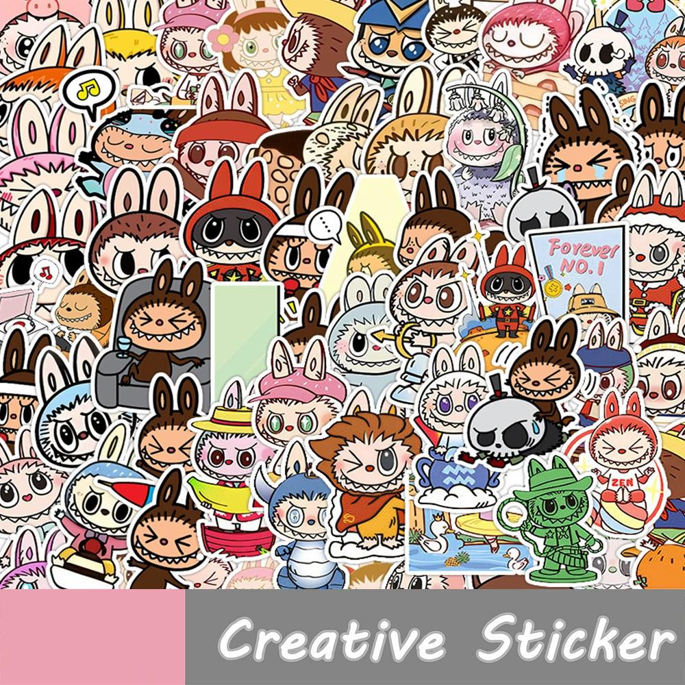 10/50 ks Roztomilé kreslené samolepky s panenkou Labubu Vodotěsné DIY samolepky s květinami a rostlinami Balíček pro kelímek na vodu, notebook, zápisník, diář