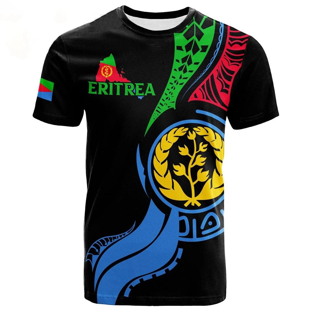 Sommer-T-Shirts mit Rundhalsausschnitt und 3D-Aufdruck der eritreischen Flagge, modisch, lässig, kurzärmelig, für Kinder und Jungen