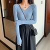 Autumn Winter Long Sleeve Slim Fit Pullovers Office Lady Fashion V-neck Solid Color Knit Tops Sweaters For Women Clothing 28684