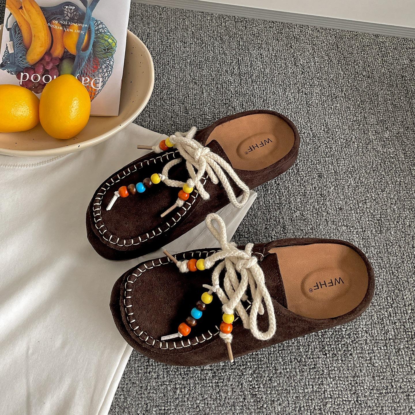 

Popular Internet celebrities retro thick-soled bag head slippers women s summer wear 2025 new models with skirts versatile French cool slippers 40 темно-коричневого кольору