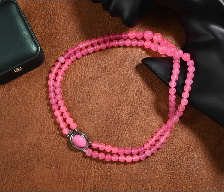 Pink Stone Grapes Ear Studs & Handmade Beaded Necklace Jewelry Set - Elegant & High-Quality