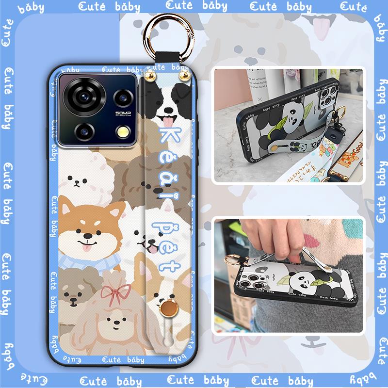 Cute Lanyard Phone Case For ZTE Blade V50 Vita Back Cover Durable Kickstand Fashion Design Waterproof Wristband Ring