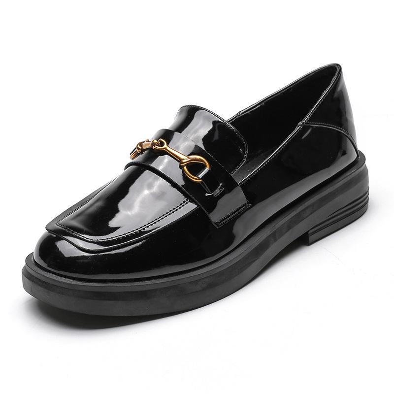 Women's Retro British-Style Square-Toe Leather Loafers - Autumn 2022, Chunky Soles & Heels