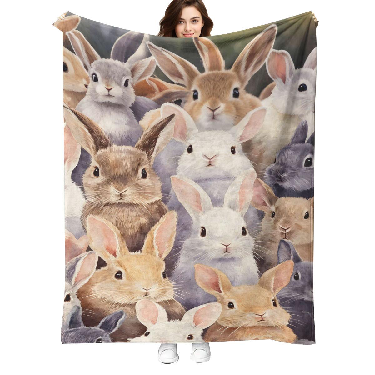 

Flannel blanket cartoon rabbit pattern design Easter gift soft and comfortable suitable for all seasons suitable for sofas 75x100cm (30x40inch)