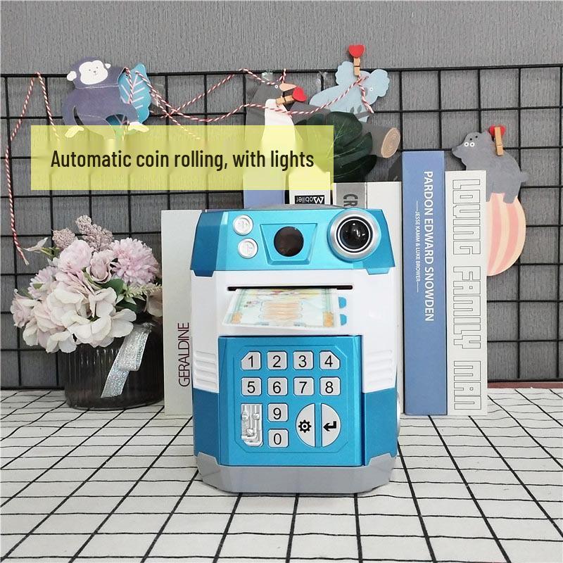 Adjustable Volume Face Recognition Piggy Bank with Password and Automatic Money Rolling for Kids