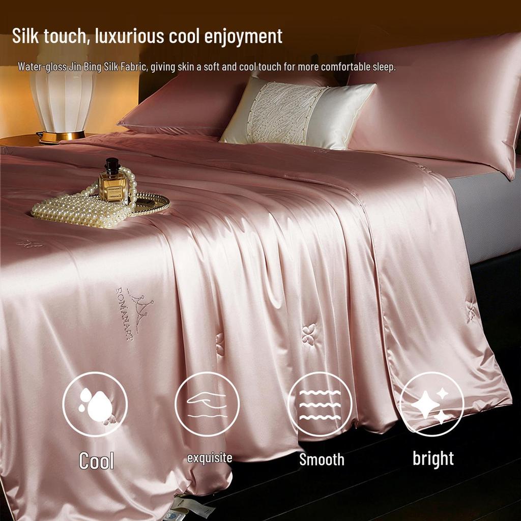Mulberry Silk Summer Quilt Set: Washable, Cool, Luxurious Four-Piece Gift.