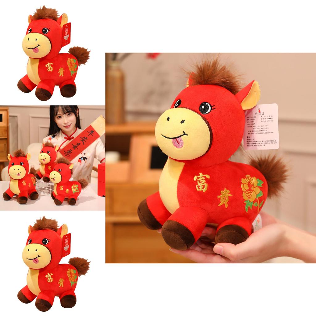 Horse Year Mascot Plush Toy With Flower Embroidery Design For Lunar New Year Gifts And Celebrations