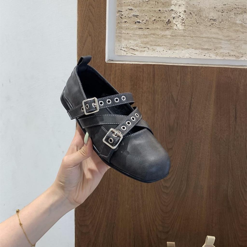 Platform cross strap skirt ballet single shoes women's shoes 2025 autumn black square head Mary Jane small leather shoes