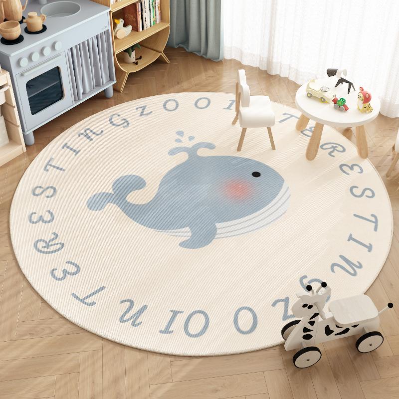 Cartoon Pattern Carpets for Living Room Cream Style Bedroom Decor Round Rug Thicken Plush Crawling Mat Fluffy Soft Lounge Carpet
