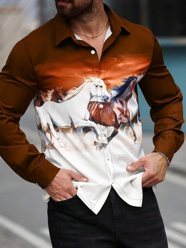 Stylish Geometric Long-sleeve Shirt, Perfect for Casual Wear