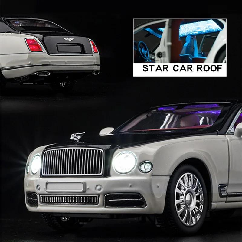 1:24 Bentley Mulsanne Modellauto aus Metallguss, Sammlerstück, Fahrzeugsimulation mit Sound und Licht, Spielzeugauto aus Metall, Geschenk für Kinder, A586