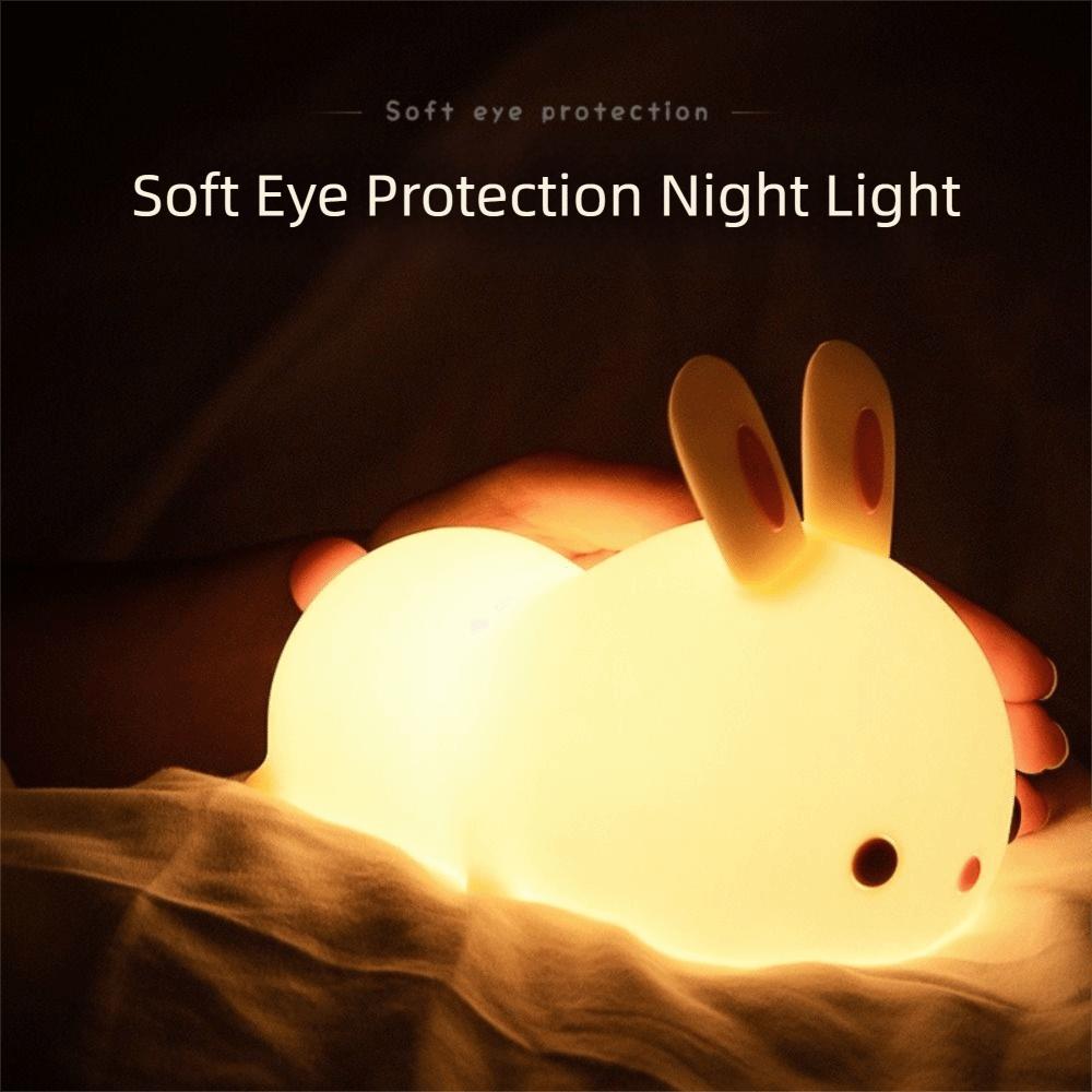 Cartoon Touch Sensor Rabbit Night Light 16 Colors Colorful Bunny Lamp Dimmable Silicone Ambient Light Bedside Light