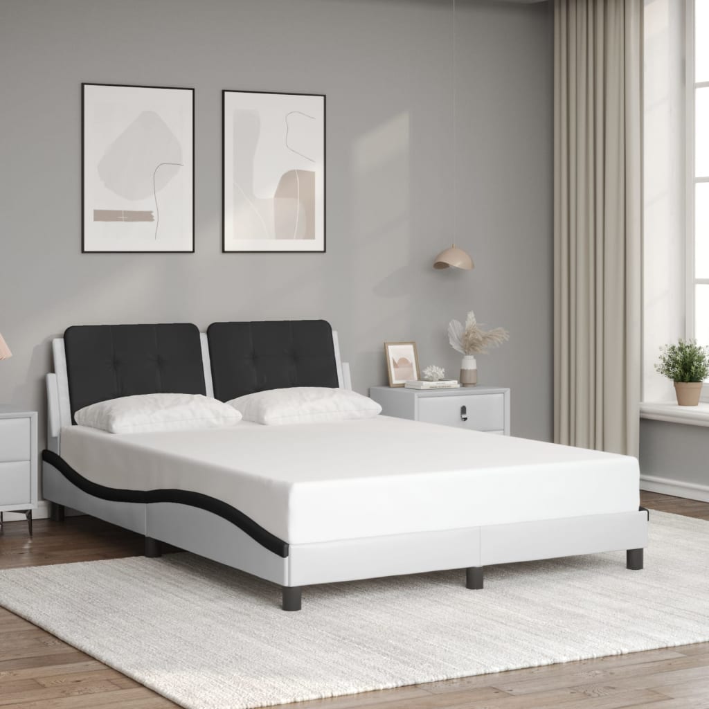 Vidaxl Rama Łóżka Z Led, Biało-Czarna, 140X190 Cm, Sztuczna Skóra