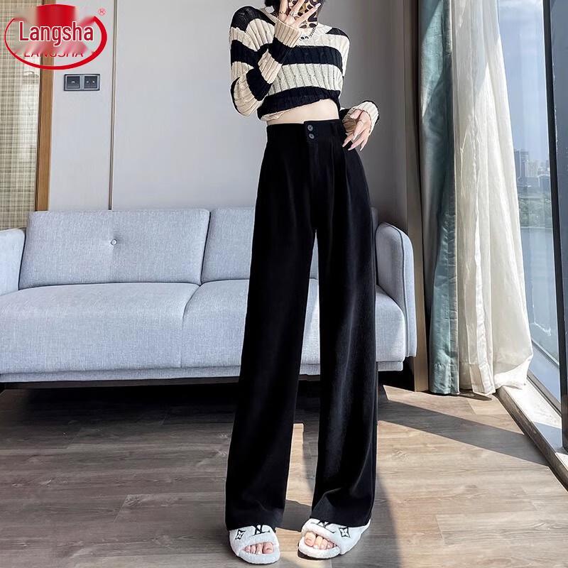 Langsha Women's 2025 A/W High-Waist Chenille Wide-Leg Suit Pants