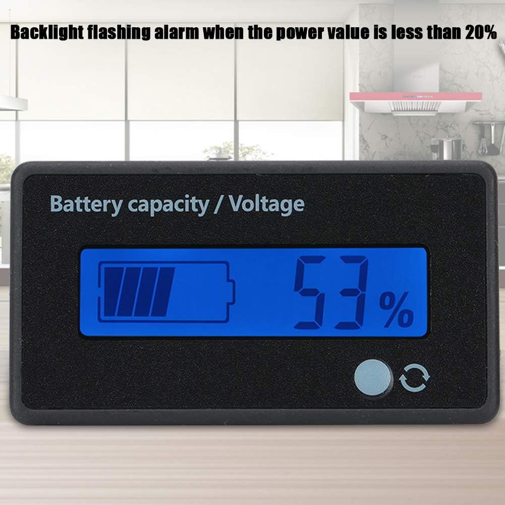 LCD Digital Battery Capacity Monitor with Flashing Alarm, 12-84V Voltage Meter Monitor/Battery Capacity Tester for - Battery, Lithium Battery,