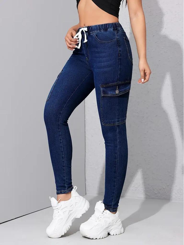 Elastic Waist Stretch Denim Skinny Jeans - Women’s European & American Style
