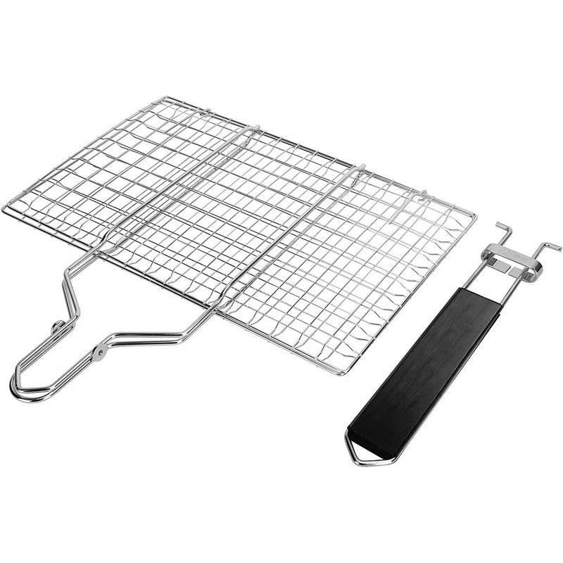 Durable Square Shape Bbq Grilling Basket Stainless Steel Mesh With Oil Brush