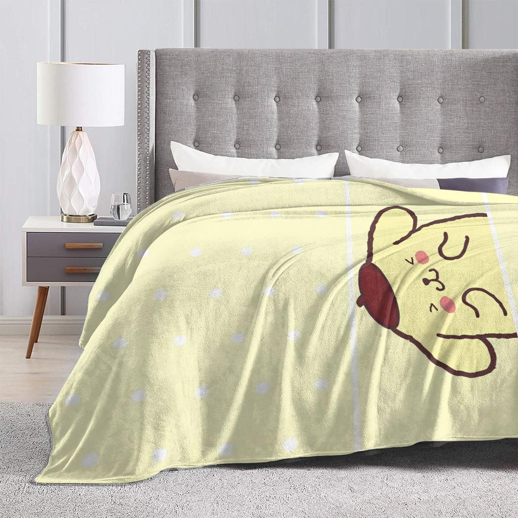 Cute Pom Pom Purin Pattern Blankets Flannel Summer Air Conditioning Breathable Soft Throw Blanket for Home Bedroom Bedspread