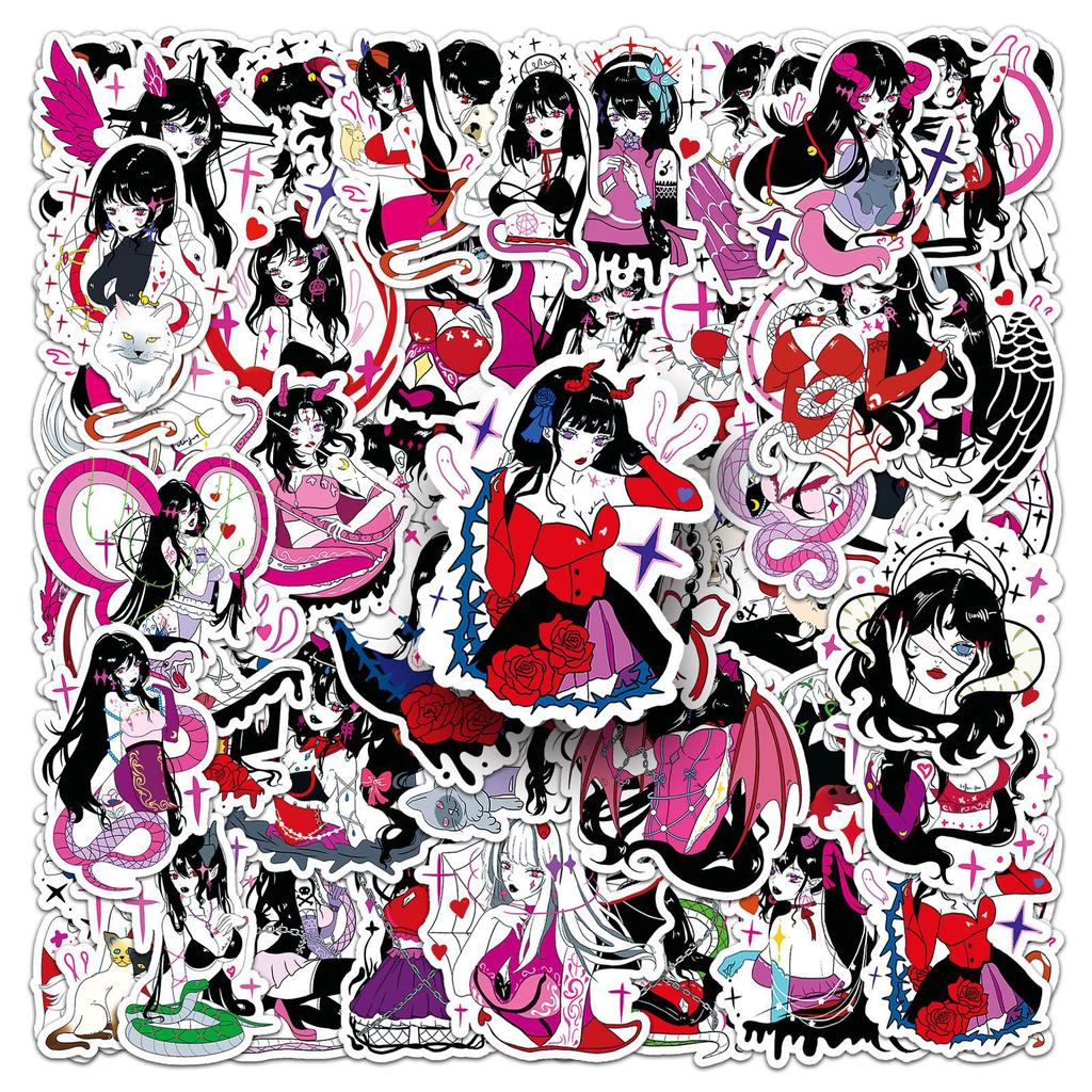 50 Dimensional Girl Graffiti Personalized Original Dark Gothic Guka Creative Decoration Phone Cases, Luggage Stickers