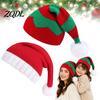 Festive Red Green Hat Christmas Knitted Santa for Adults Kids, Winter Warm Elf Outdoor Cold Weather with Pom Pom, Holiday Xmas Party Supplies