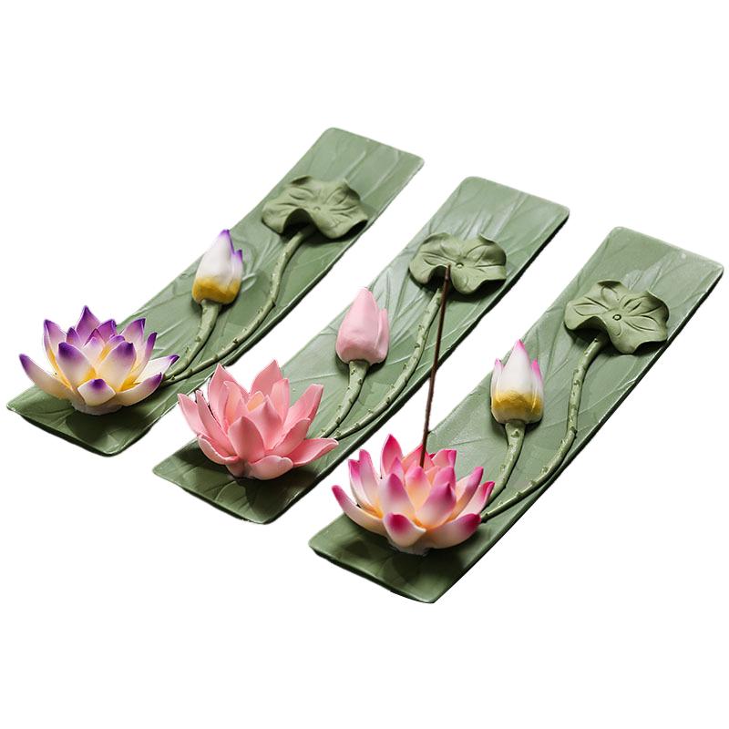 Ceramic Lotus Incense Stick Holder Household Zen Lotus Ceramics Incense Burner Ceramic Handicrafts Home Ornaments (NO Incense)