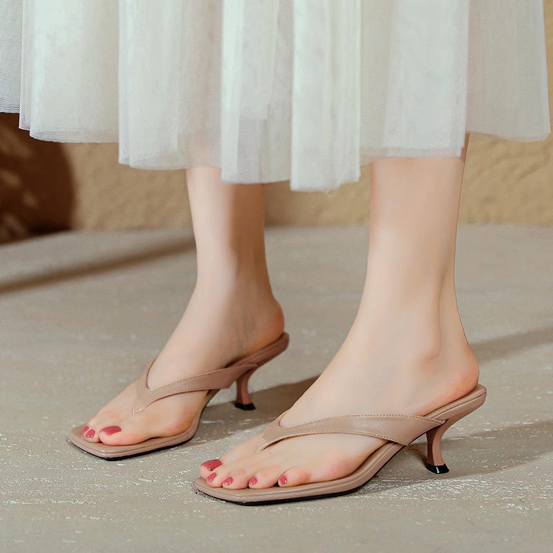 Square head high heels stiletto new fashion toe flip-flops temperament kitten and cool slippers