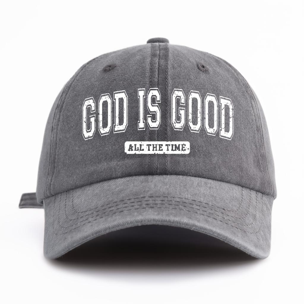GOD IS GOOD Printed Water Washed Baseball Hat Simple, Casual, Fashionable, Adjustable Size Outdoor Sports Daily Party Vacation