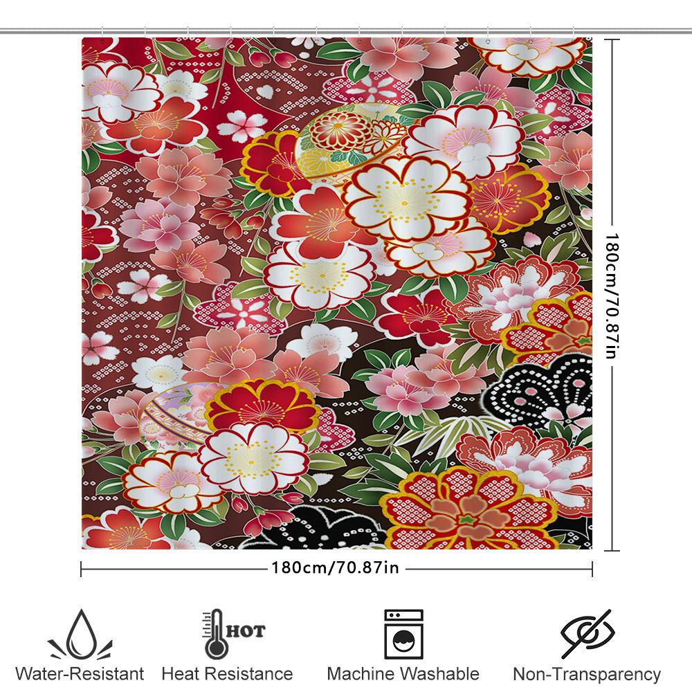 Modern Floral Shower Curtain Waterproof Fabric Large Print For Bathroom Decorations.